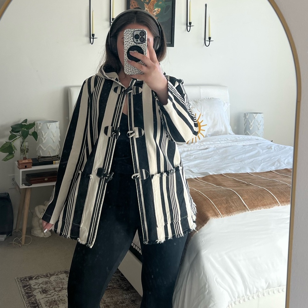 Anthropologie Sanctuary toggle stripe jacket black and white